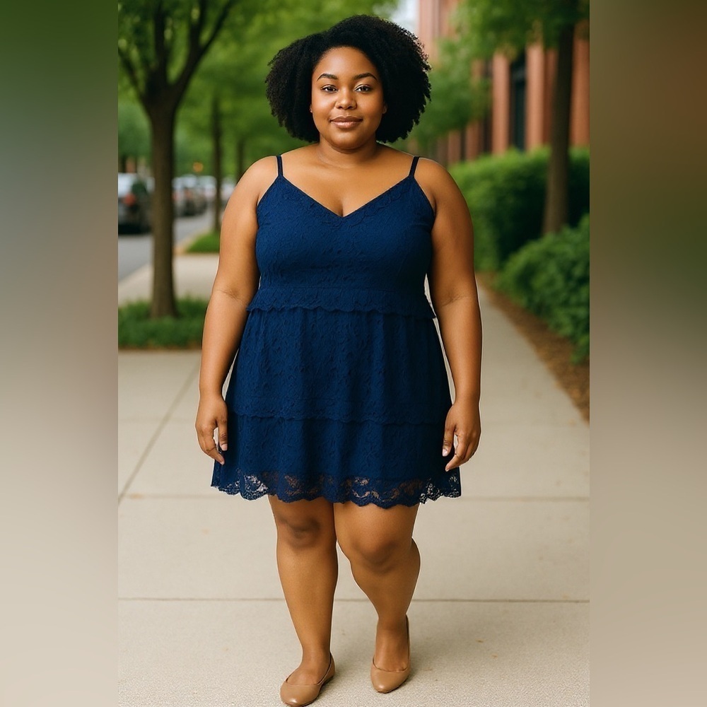 NWTs Navy Blue Scalloped Lace Dress Size XL - Picture 11 of 11
